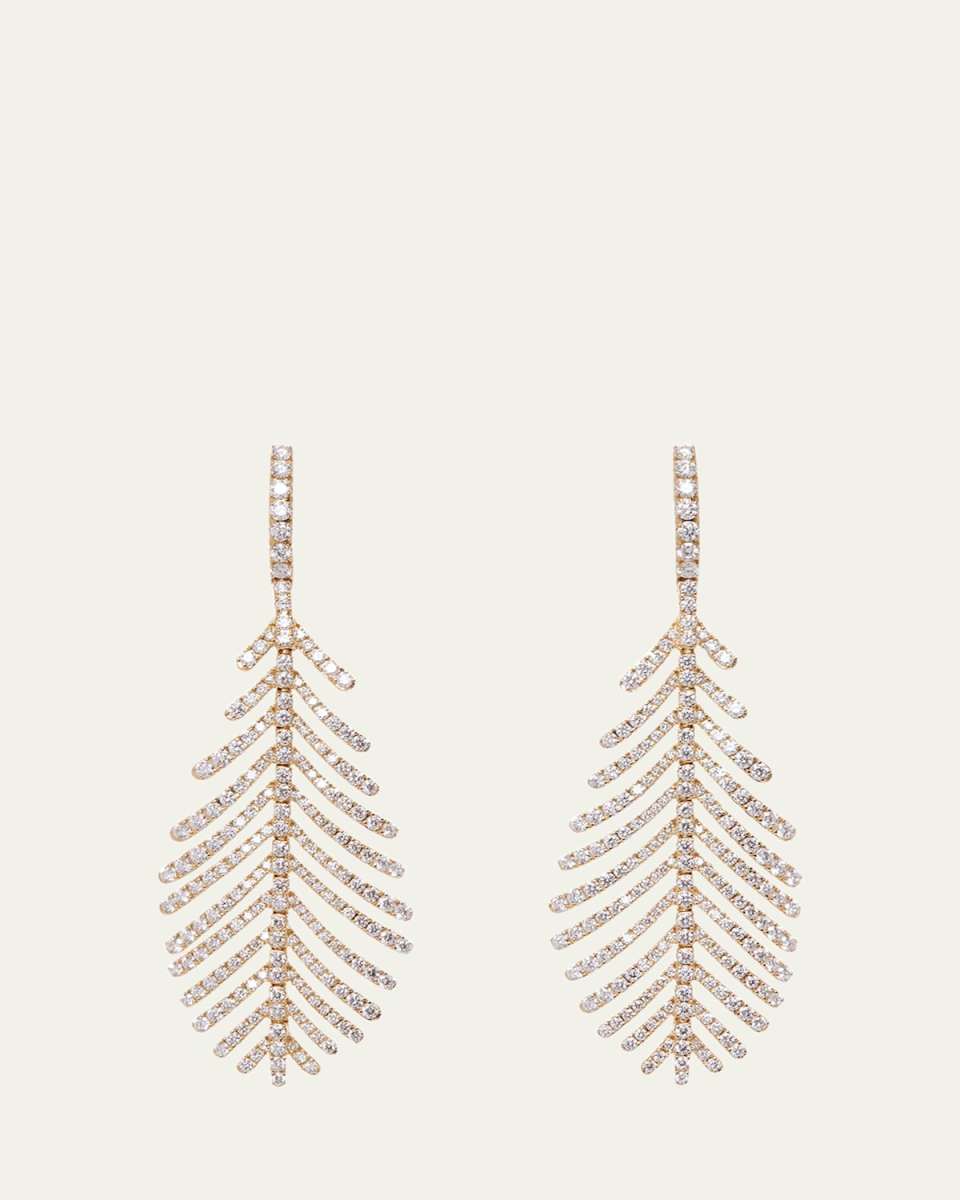 18K Yellow Gold Diamond Plume Earrings